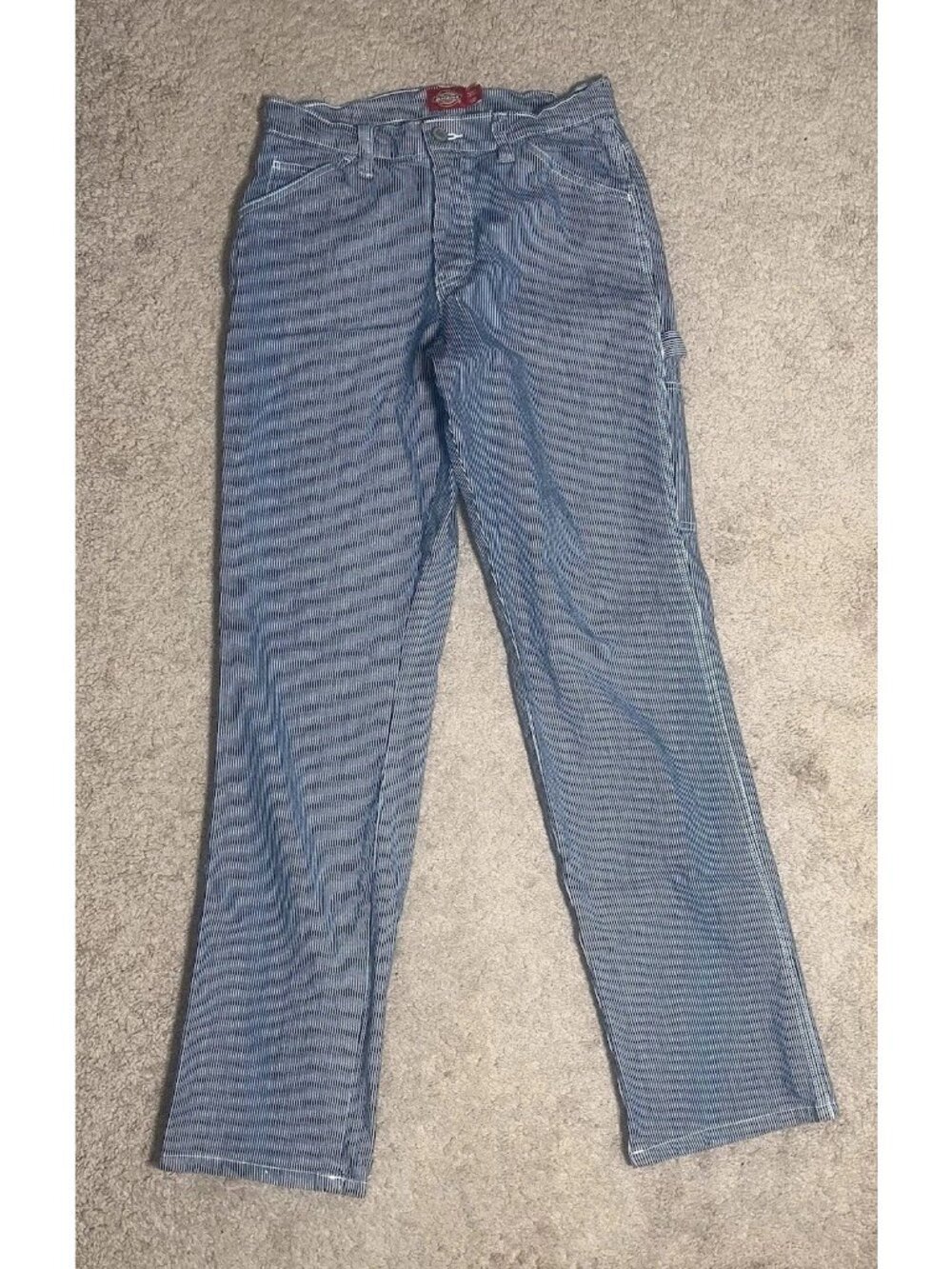 Dickies Pants Girls Size 1/25 Blue Carpenter Relaxed Fit Striped Train Conductor
